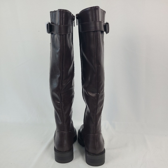 Justfab Women's Brown Morgane Round Toe Pull On Biker Knee High Boot Sz 5.5 NIB - Picture 5 of 8